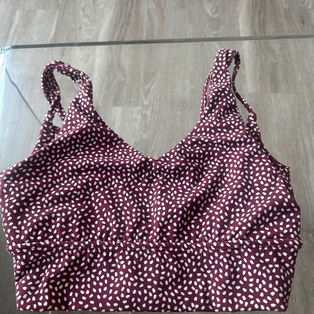 Buffbunny maroon red and white polka dot sports bra